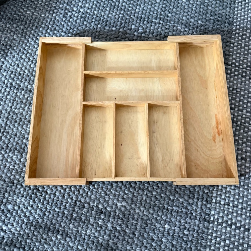 Wood Expandable Cutlery Organizer Tray - Natural Wood